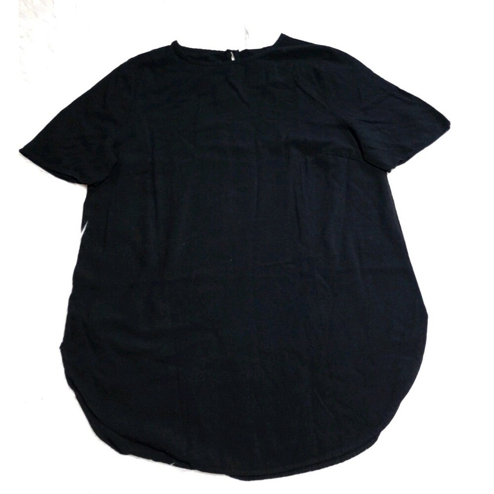 HM Womens Black Short Sleeve Viscose Tunic Blouse High Low Hem Top Size 8
